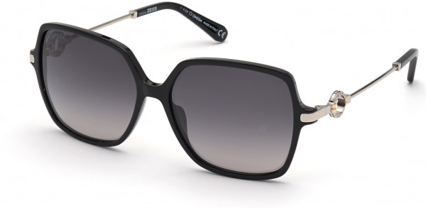 Omega OM0033 Sunglasses, 01C - Shiny Black, Shiny Rhodium & Deep Gold / Gradient Smoke Mirror