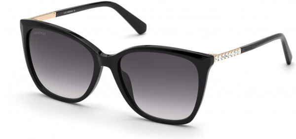 Swarovski SK0310 Sunglasses, 01B - Shiny Black  / Gradient Smoke