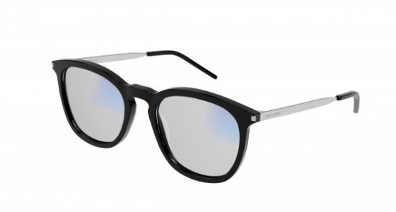 Saint Laurent SL 360 Sunglasses, 006 - BLACK with SILVER temples and GREY lenses