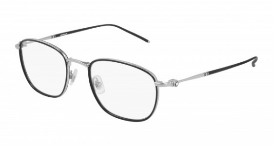 Montblanc MB0161O Eyeglasses, 001 - BLACK with SILVER temples and TRANSPARENT lenses