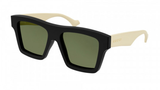 Gucci GG0962S Sunglasses, 004 - BLACK with WHITE temples and GREEN lenses
