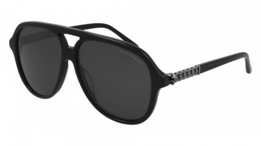 Alexander McQueen AM0322S Sunglasses, 001 - BLACK with SILVER temples and GREY lenses