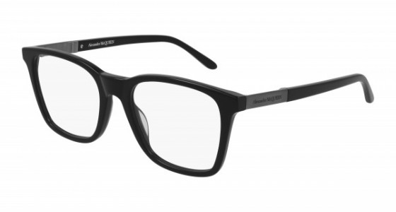 Alexander McQueen AM0324O Eyeglasses, 001 - BLACK with SILVER temples and TRANSPARENT lenses