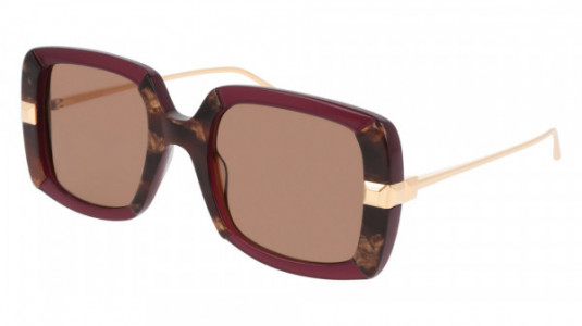 Boucheron BC0103S Sunglasses, 003 - HAVANA with GOLD temples and RED lenses