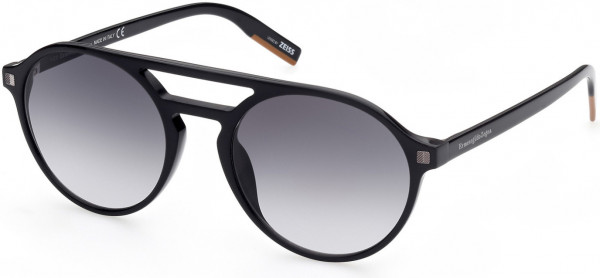 Ermenegildo Zegna EZ0180 Sunglasses, 01B - Shiny Black, Vicuna / Gradient Smoke