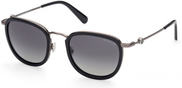 Moncler ML0194 Sunglasses, 05D - Black, Metallic Bronze Front, Gunmetal Temples / Polarized Grey Lenses