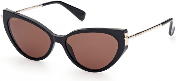 Max Mara MM0028 Malibu8 Sunglasses, 01E - Shiny Black, Shiny Pale Gold / Brown