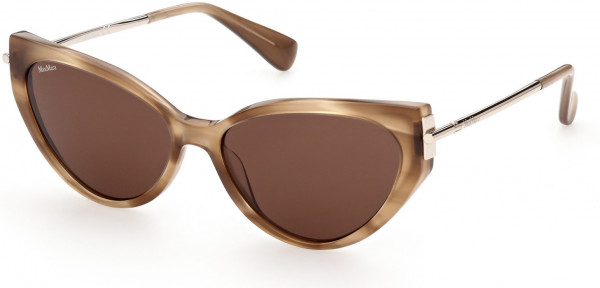 Max Mara MM0028 Malibu8 Sunglasses, 56E - Shiny Striped Brown, Shiny Pale Gold / Brown