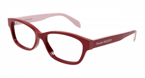 Alexander McQueen AM0344O Eyeglasses, 004 - RED with TRANSPARENT lenses