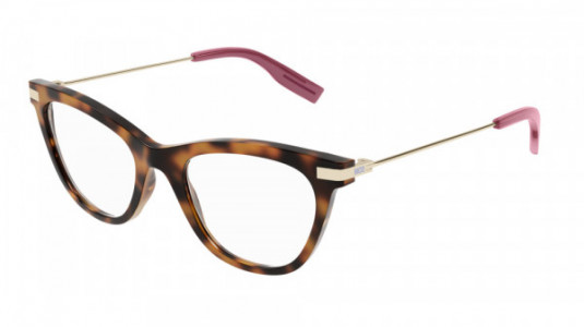 McQ MQ0339O Eyeglasses, 006 - HAVANA with GOLD temples and TRANSPARENT lenses