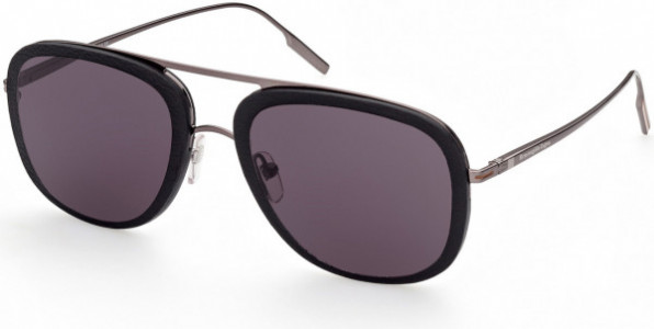 Ermenegildo Zegna EZ0187 Sunglasses, 08A - Shiny Gunmetal, Black Leather / Smoke