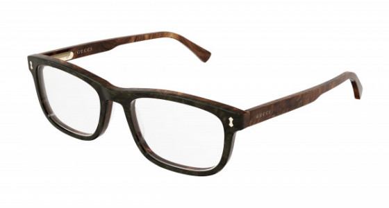Gucci GG1046O Eyeglasses, 006 - GREEN with BROWN temples and TRANSPARENT lenses
