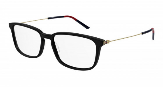 Gucci GG1056OA Eyeglasses, 001 - BLACK with GOLD temples and TRANSPARENT lenses