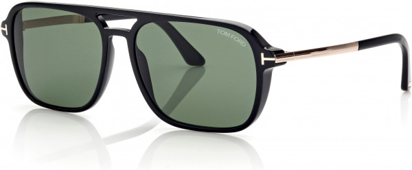 Tom Ford FT0910 Crosby Sunglasses, 01N - Shiny Black W. Shiny Rose Gold Temples / Green Lenses