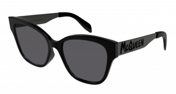 Alexander McQueen AM0353S Sunglasses, 001 - BLACK with GUNMETAL temples and GREY lenses