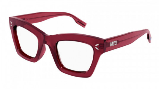 McQ MQ0343O Eyeglasses, 003 - BURGUNDY with TRANSPARENT lenses