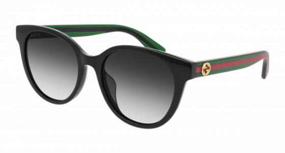 Gucci GG0702SKN Sunglasses, 004 - BLACK with GREEN temples and GREY lenses