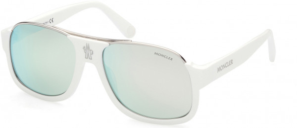 Moncler ML0208 Pleiades Sunglasses, 21D - Shiny White / Polarized Smoke Lenses