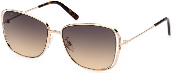 Bally BY0087-D Sunglasses, 28B - Shiny Rose Gold / Gradient Smoke-To-Yellow Lenses