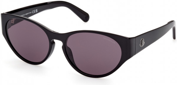 Moncler ML0227 Bellejour Sunglasses, 01A - Shiny Black / Smoke Lenses