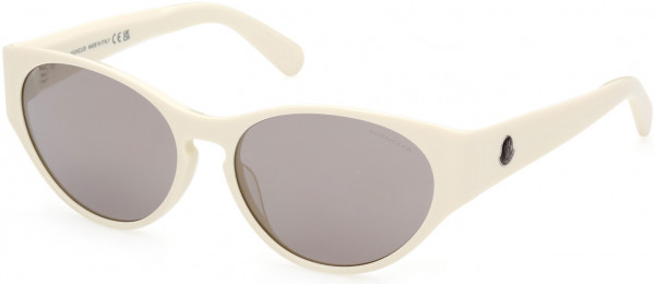 Moncler ML0227 Bellejour Sunglasses, 21C - Shiny Cream White / Smoke With Gold Flash Lenses