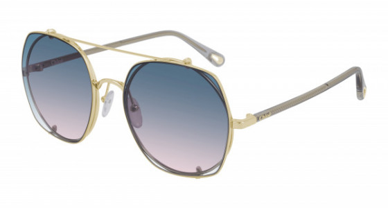Chloé CH0042S Sunglasses, 002 - GOLD with GREY temples and LIGHT BLUE lenses