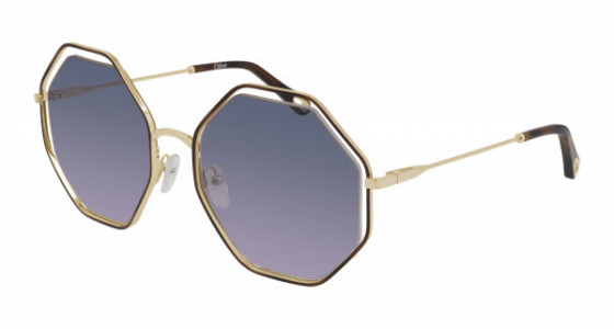 Chloé CH0046S Sunglasses, 003 - HAVANA with GOLD temples and VIOLET lenses