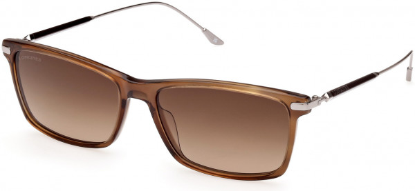 Longines LG0023 Sunglasses, 56F - Shiny Striped Brown, Shiny Light Ruthenium / Gradient Brown Lenses
