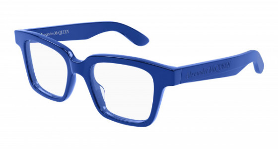 Alexander McQueen AM0385O Eyeglasses, 003 - BLUE with TRANSPARENT lenses
