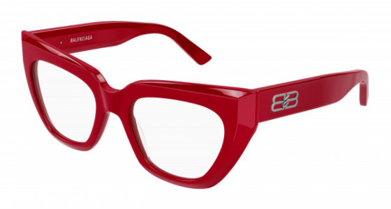 Balenciaga BB0238O Eyeglasses, 003 - RED with TRANSPARENT lenses