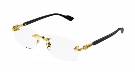 Gucci GG1221O Eyeglasses, 001 - GOLD with BLACK temples and TRANSPARENT lenses
