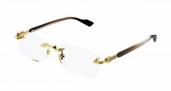Gucci GG1221O Eyeglasses, 002 - GOLD with BROWN temples and TRANSPARENT lenses