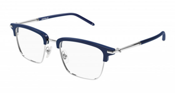 Montblanc MB0243O Eyeglasses, 002 - BLUE with TRANSPARENT lenses