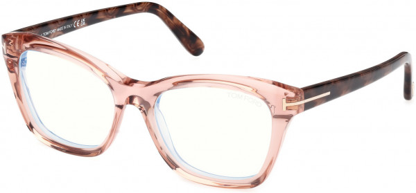 Tom Ford FT5909-B Eyeglasses, 072 - Shiny Transp Pink, Vintage Rose Havana, 