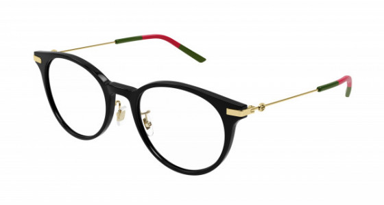 Gucci GG1199OA Eyeglasses, 001 - BLACK with GOLD temples and TRANSPARENT lenses