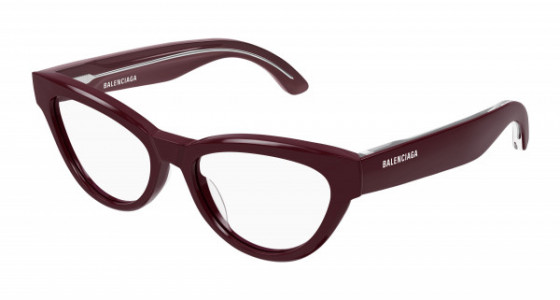 Balenciaga BB0241O Eyeglasses, 005 - BURGUNDY with TRANSPARENT lenses