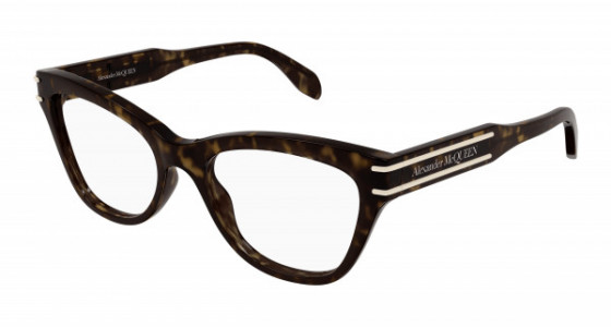 Alexander McQueen AM0401O Eyeglasses, 002 - HAVANA with TRANSPARENT lenses