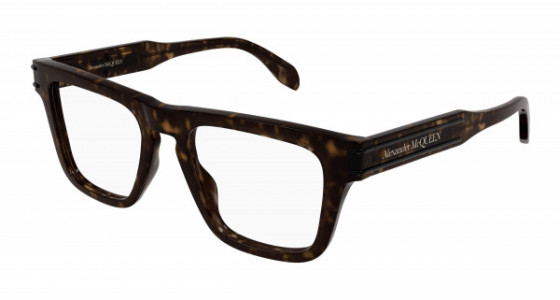 Alexander McQueen AM0400O Eyeglasses, 002 - HAVANA with TRANSPARENT lenses