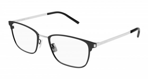 Saint Laurent SL 585 Eyeglasses, 002 - BLACK with SILVER temples and TRANSPARENT lenses