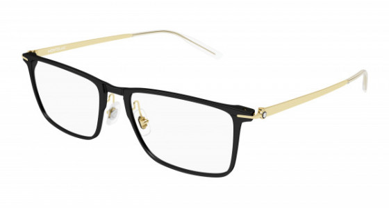 Montblanc MB0285OA Eyeglasses, 006 - BLACK with GOLD temples and TRANSPARENT lenses