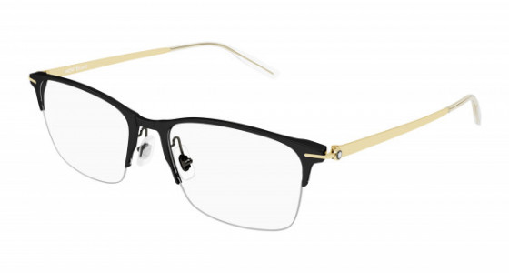 Montblanc MB0284OA Eyeglasses, 003 - BLACK with GOLD temples and TRANSPARENT lenses