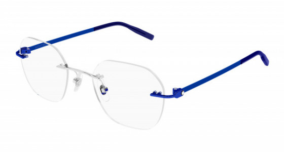 Montblanc MB0282O Eyeglasses, 003 - SILVER with BLUE temples and TRANSPARENT lenses