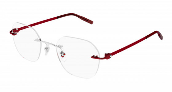 Montblanc MB0282O Eyeglasses, 004 - SILVER with RED temples and TRANSPARENT lenses