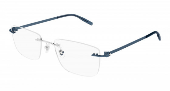 Montblanc MB0281O Eyeglasses, 002 - SILVER with BLUE temples and TRANSPARENT lenses