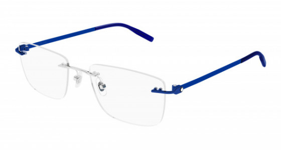 Montblanc MB0281O Eyeglasses, 003 - SILVER with BLUE temples and TRANSPARENT lenses