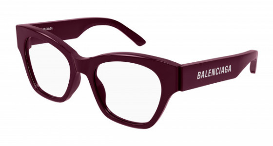 Balenciaga BB0263O Eyeglasses, 004 - BURGUNDY with TRANSPARENT lenses