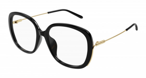 Chloé CH0176OA Eyeglasses, 001 - BLACK with GOLD temples and TRANSPARENT lenses
