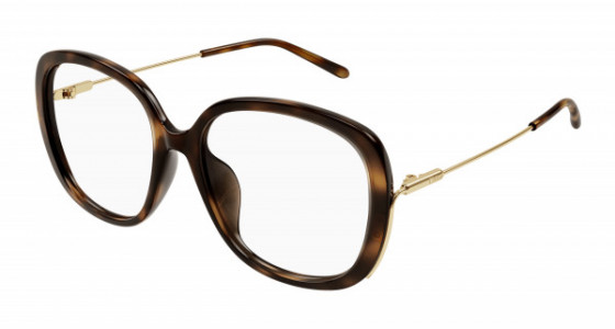 Chloé CH0176OA Eyeglasses, 002 - HAVANA with GOLD temples and TRANSPARENT lenses