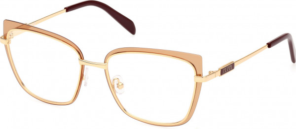 Emilio Pucci EP5219 Eyeglasses, 041 - Shiny Light Brown / Shiny Deep Gold