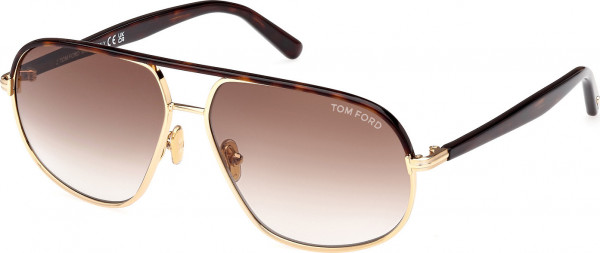 Tom Ford FT1019 MAXWELL Sunglasses, 30F - Shiny Pale Gold / Dark Havana